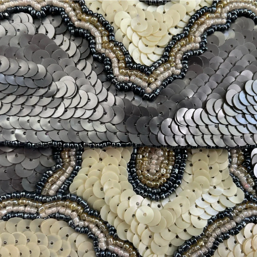 Ecote Ivory and Gray Beaded and Sequin Clutch Wristlet